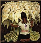 Diego Rivera Canvas Paintings - Girl with Lilies
